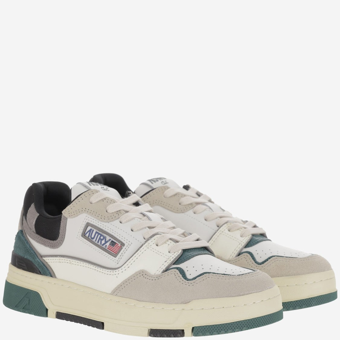 Autry Suede And Mesh Sneakers With Contrast Heel And Logo Accents