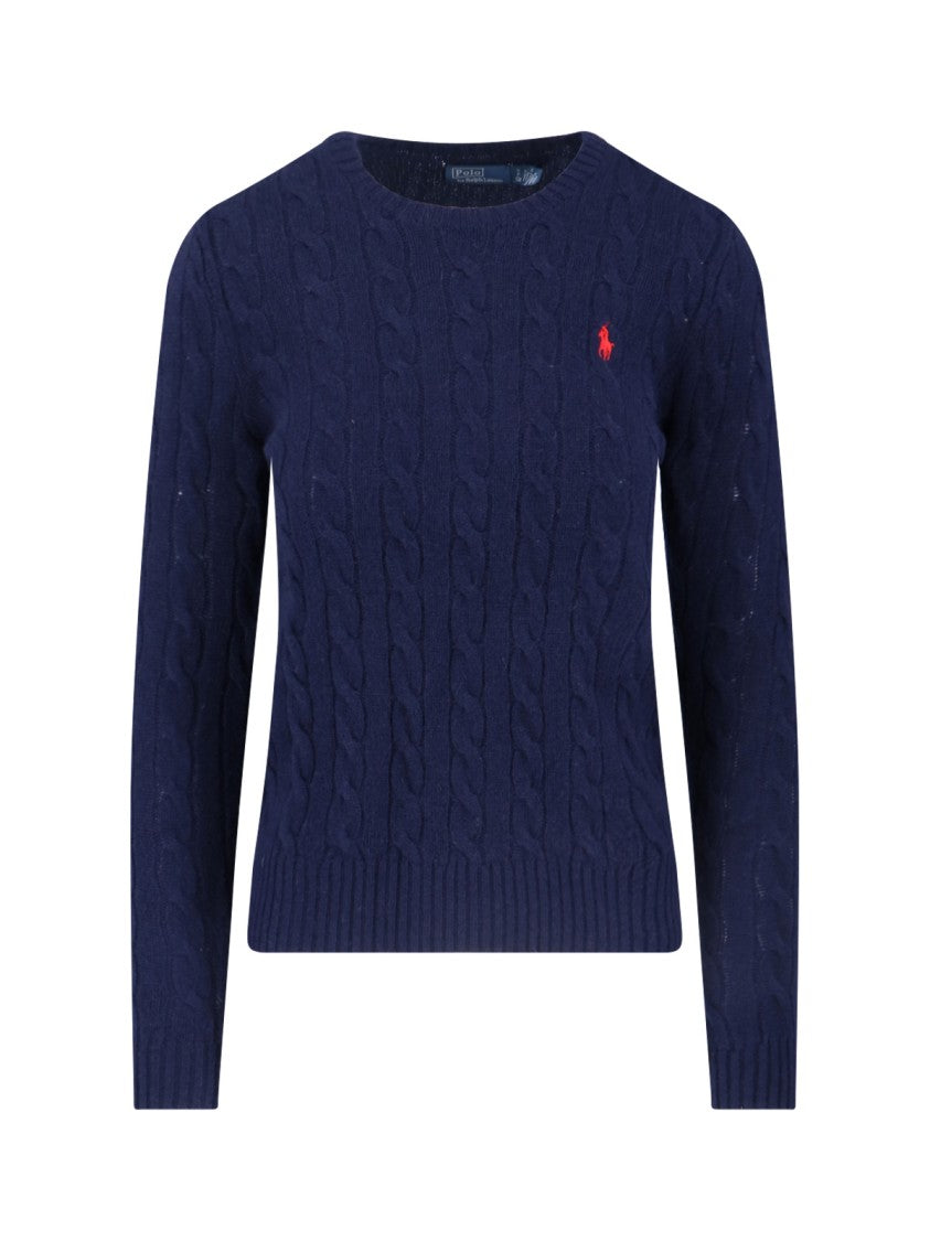 Polo Ralph Lauren Navy Blue Cable-Knit Sweater With Embroidered Logo