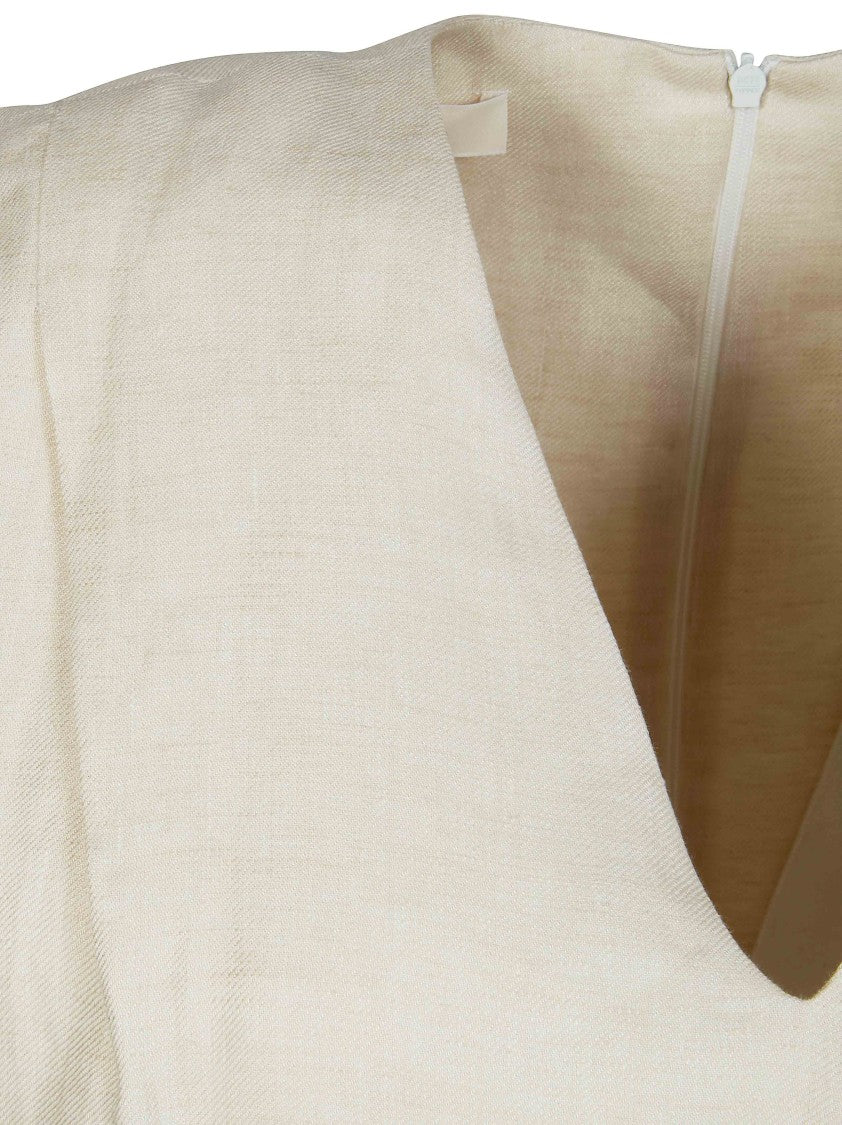 Incotex Linen Belted Wide Shoulder Dress