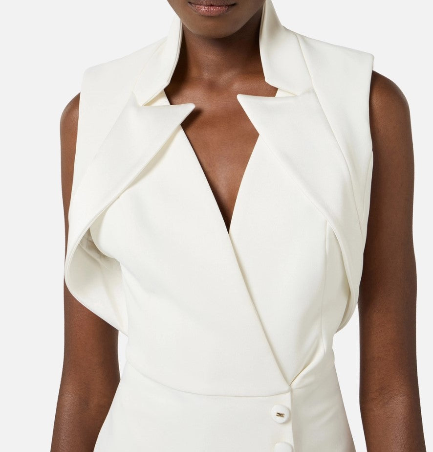 Elisabetta Franchi Lightweight Crepe Evening Dress With Inverted Satin Lapels