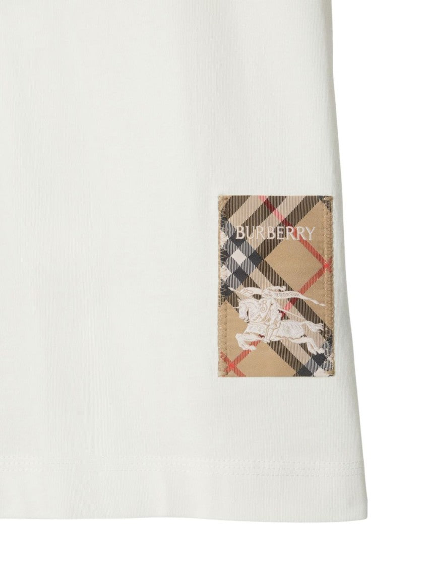 Burberry White Check Detail Cotton T-Shirt