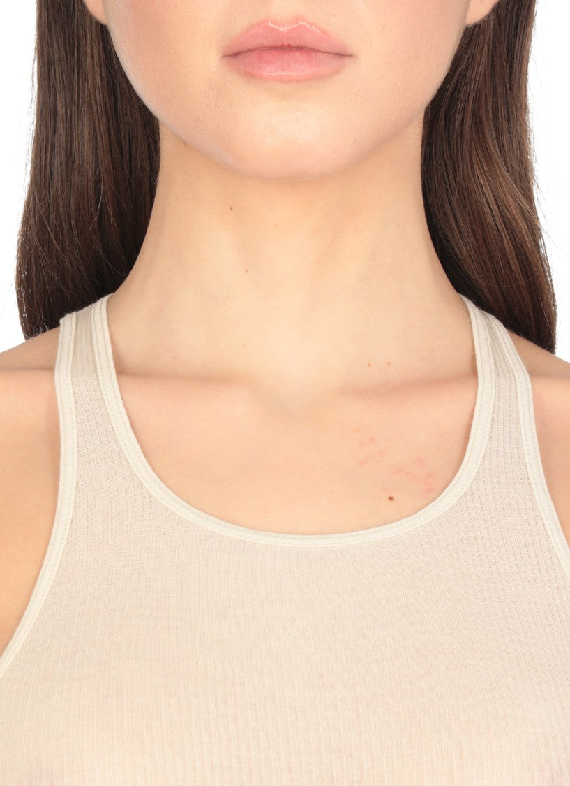 Rick Owens Ivory Silk Blend Top With Ribbed Texture