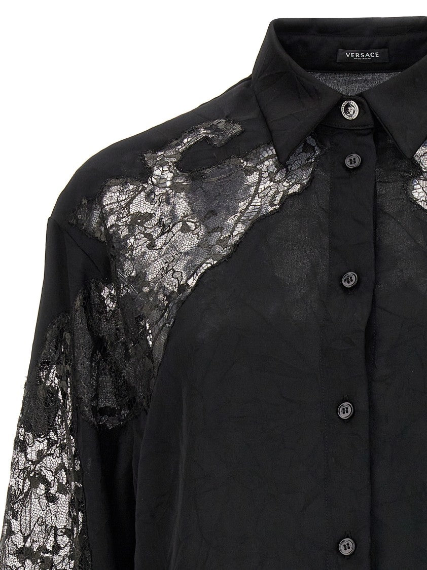 Versace Recycled-Effect Satin Shirt With Lace Inserts