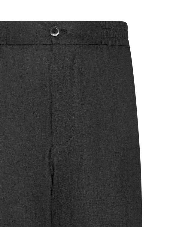 Franzese Collection Tapered Black Linen Trousers