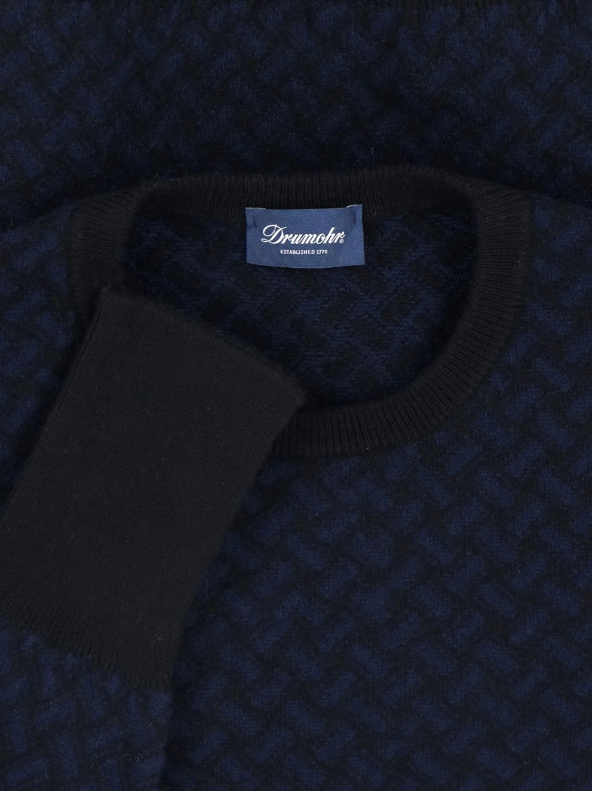 Drumohr Dark Blue Biscottino Herringbone Sweater