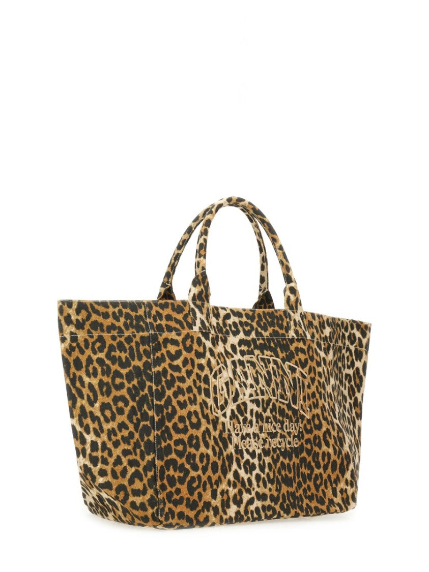 Ganni Animal Print Tote Bag With Spacious Design