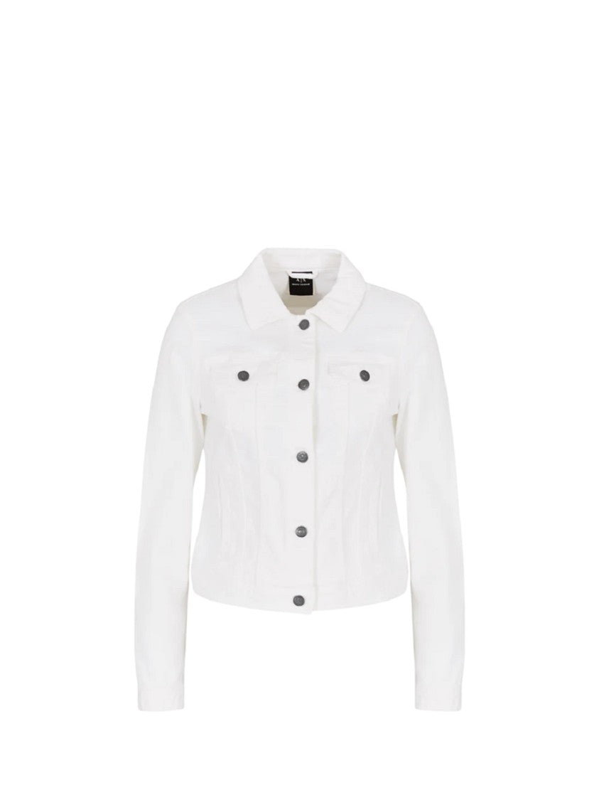 Armani Exchange Classic Collar White Jacket With Multi-Pocket Design