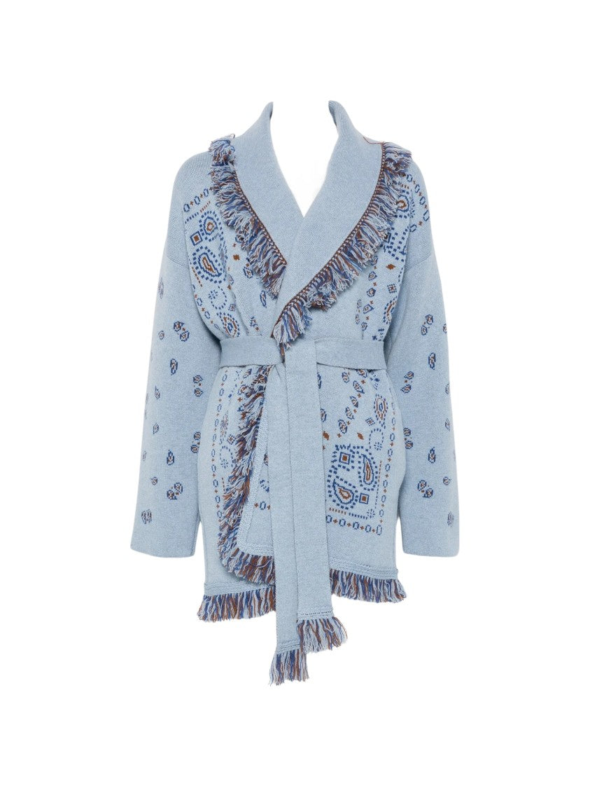Alanui Bandana-Inspired Jacquard Cardigan With Fringed Edges