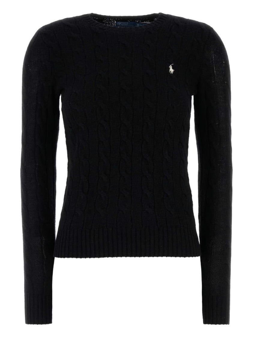 Polo Ralph Lauren Black Cable Knit Fitted Emblem Sweater