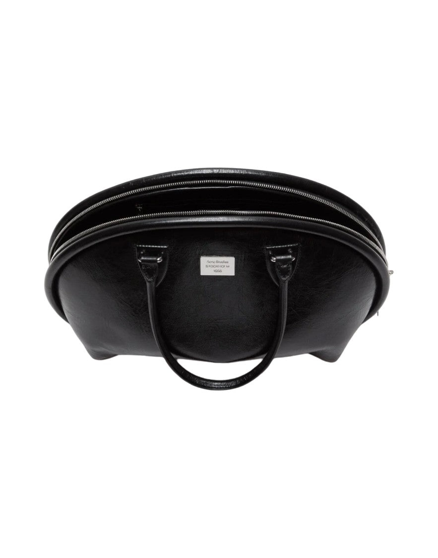 Acne Studios Black Leather Bowl-Shaped Handbag With Secure Closure