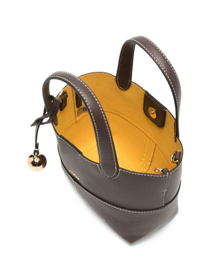 Furla Compact Brown Gold-Charm Structured Handbag
