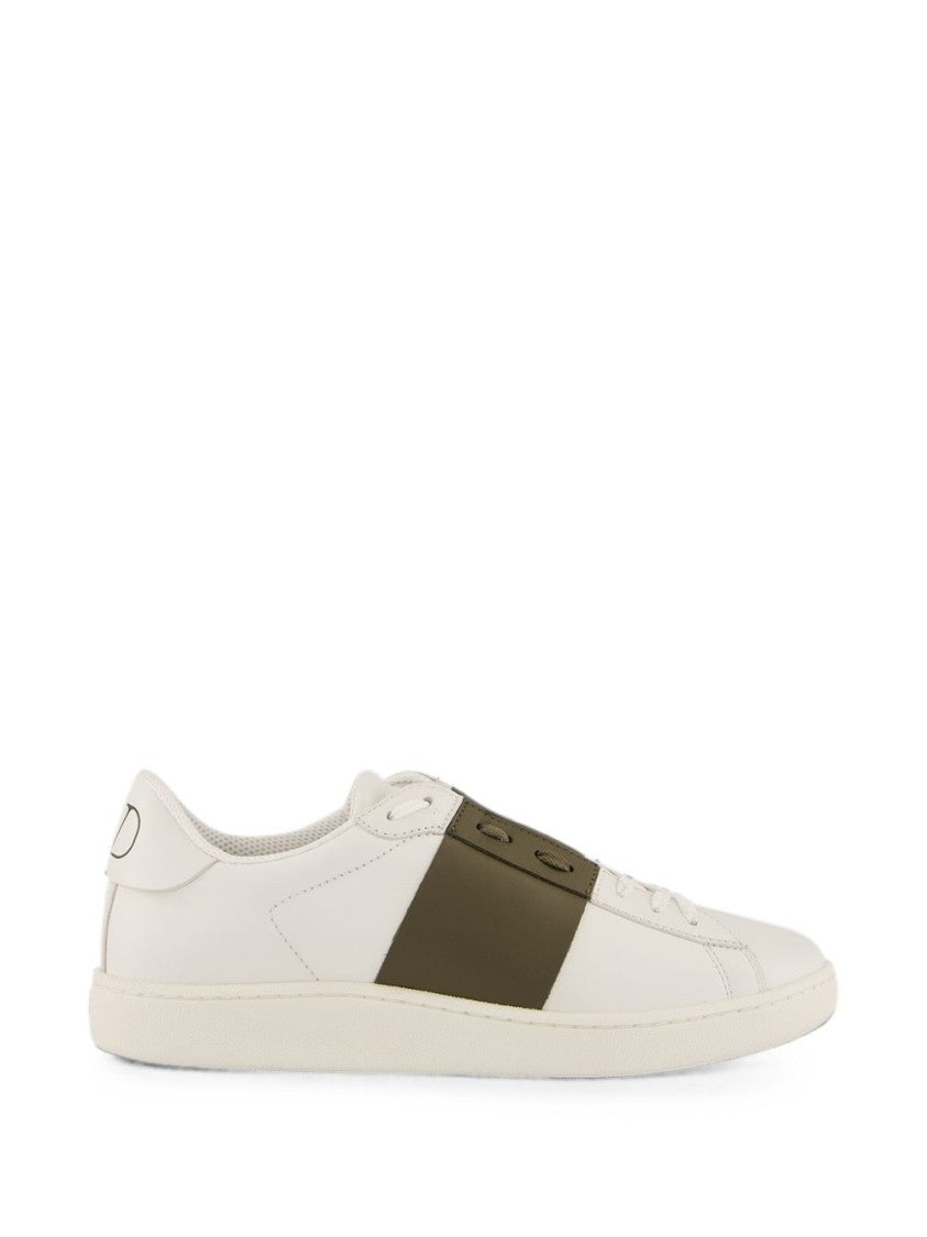 Valentino Garavani White Leather Olive Strap Sneakers
