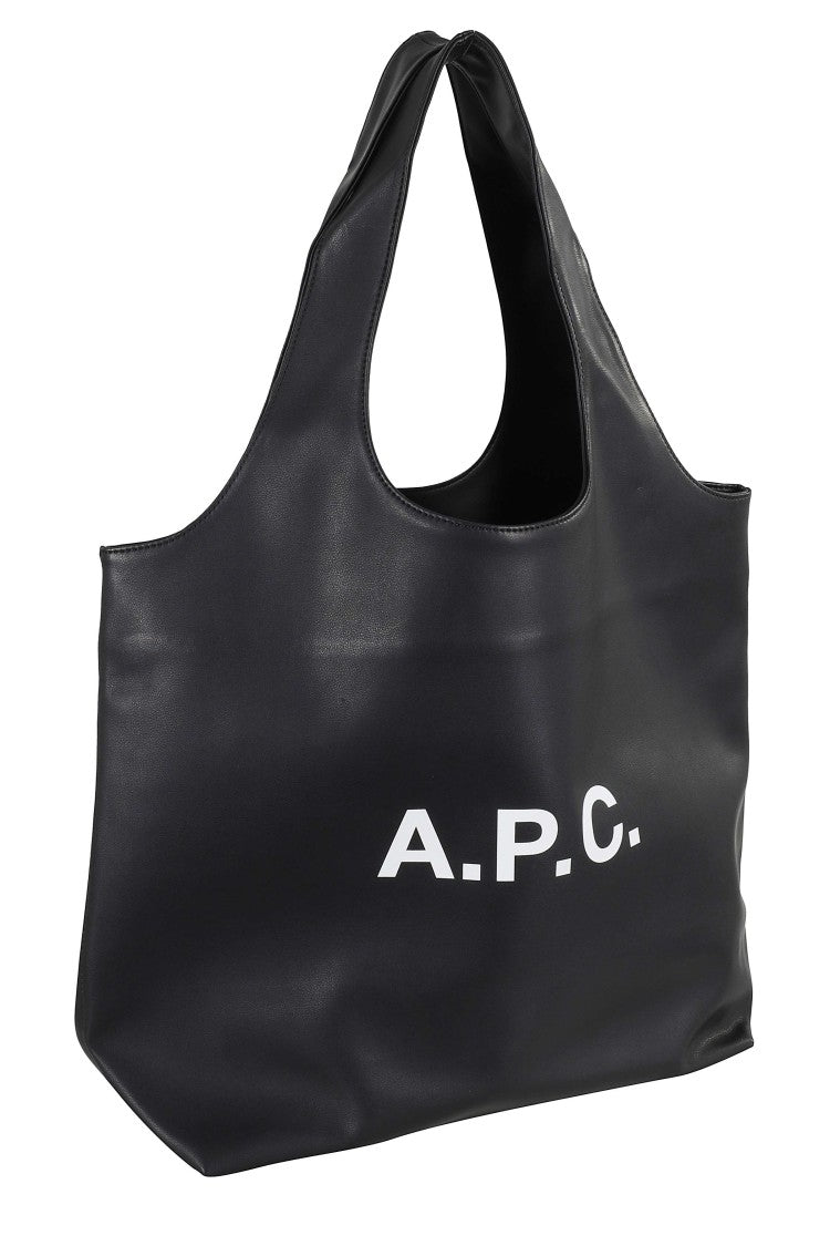 A.P.C. Black Tote Ninon Front Logo Polyurethane Tote Bag
