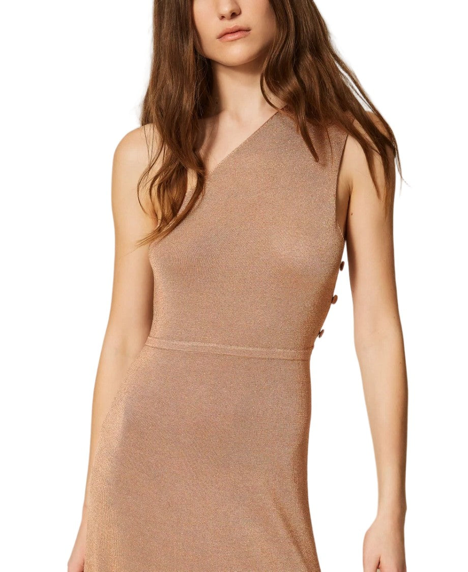 Twin-Set One-Shoulder Metallic Viscose-Blend Fitted Maxi Dress