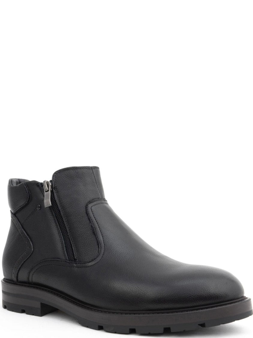 La Conte Black Leather Ankle Boots With Fur Lining