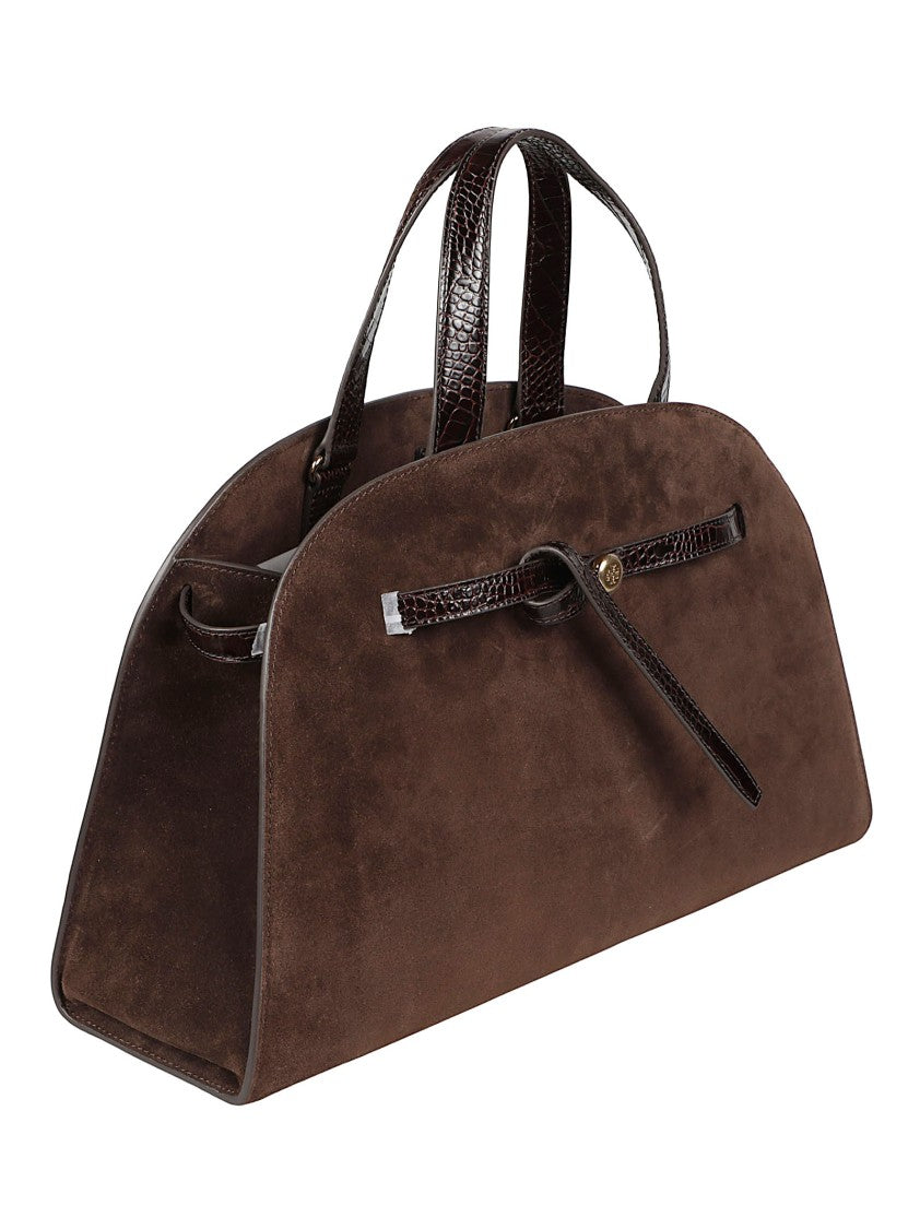 Tory Burch Romy Structured Brown Suede Bowling Bag