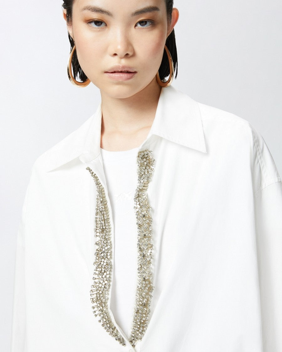 Pinko White Cotton Crystal-Embellished Shirt