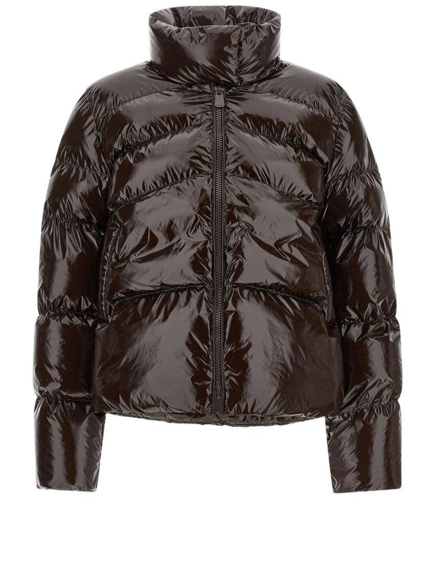 Pinko Dark Brown High Collar Quilted Nylon Down Jacket