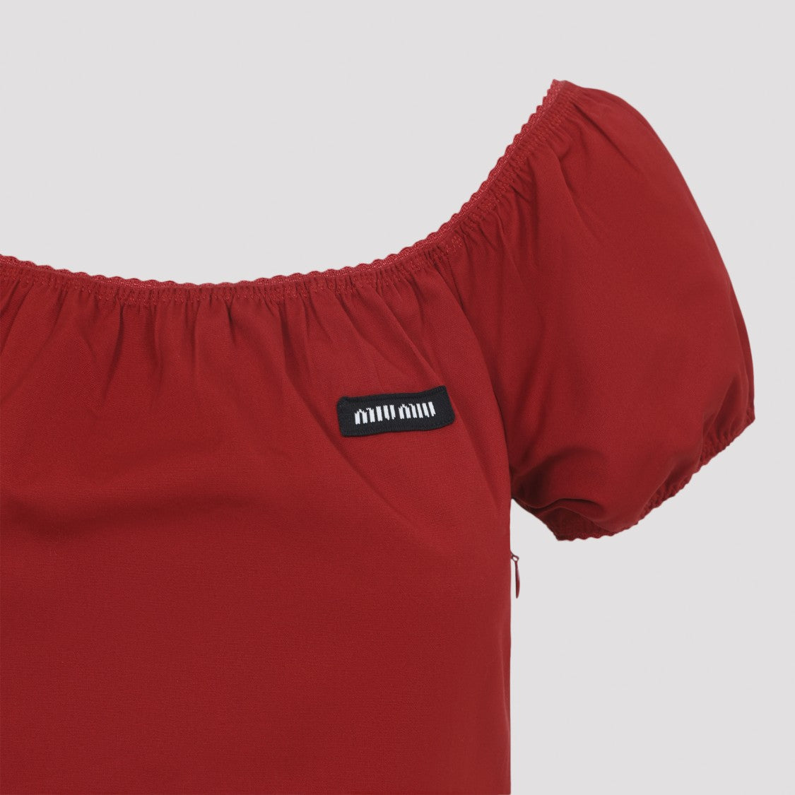 Miu Miu Red Cotton Midi Dress With Puff Sleeves