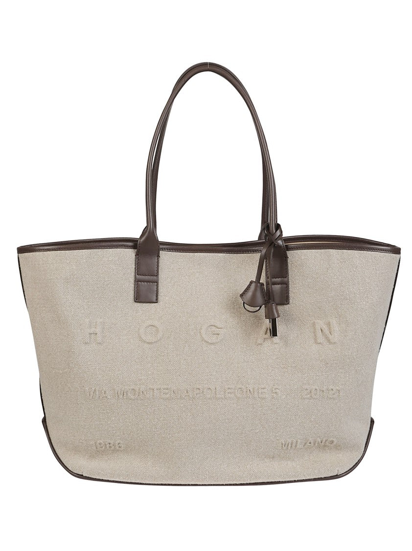 Hogan Medium Address Linen Leather Accent Tote Bag