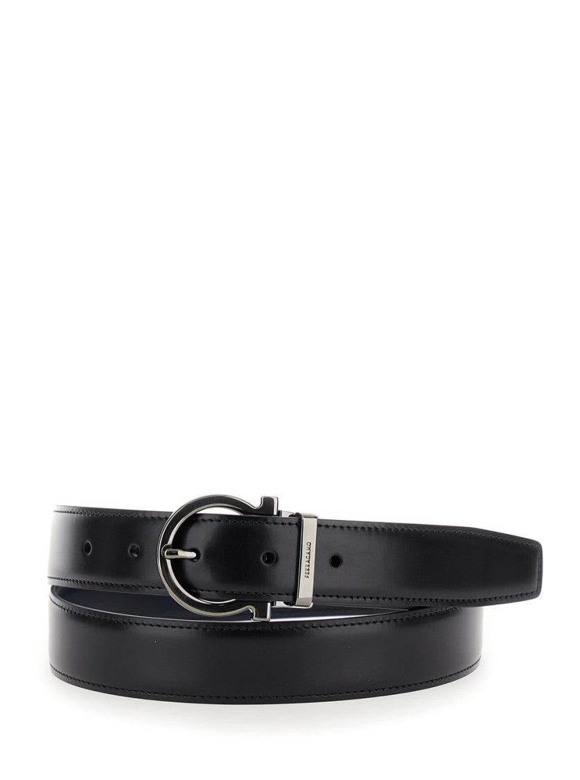 Salvatore Ferragamo Black Leather Belt With Gancini Buckle