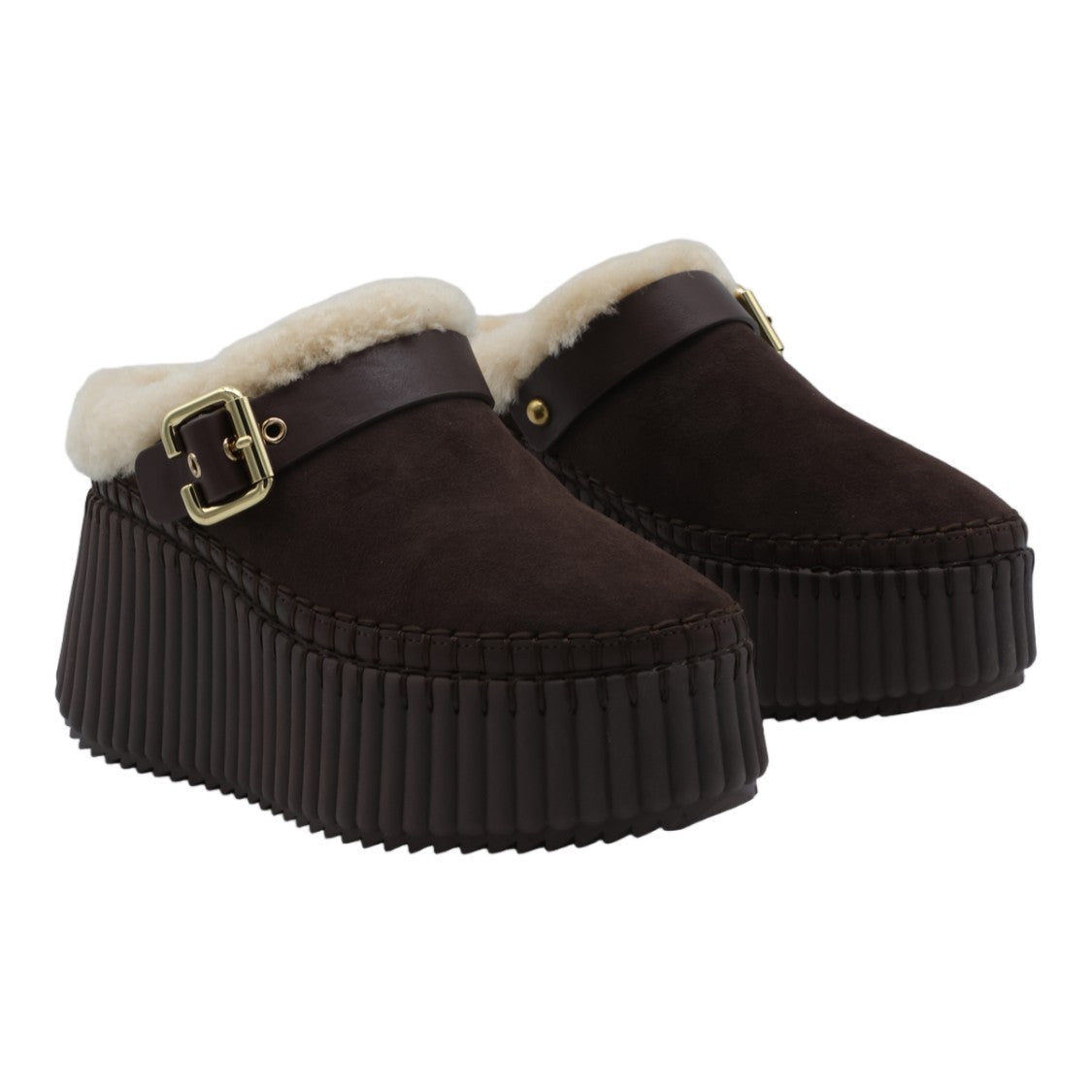 Chloé Platform Buckle Detail Plush Low-Top Sneakers
