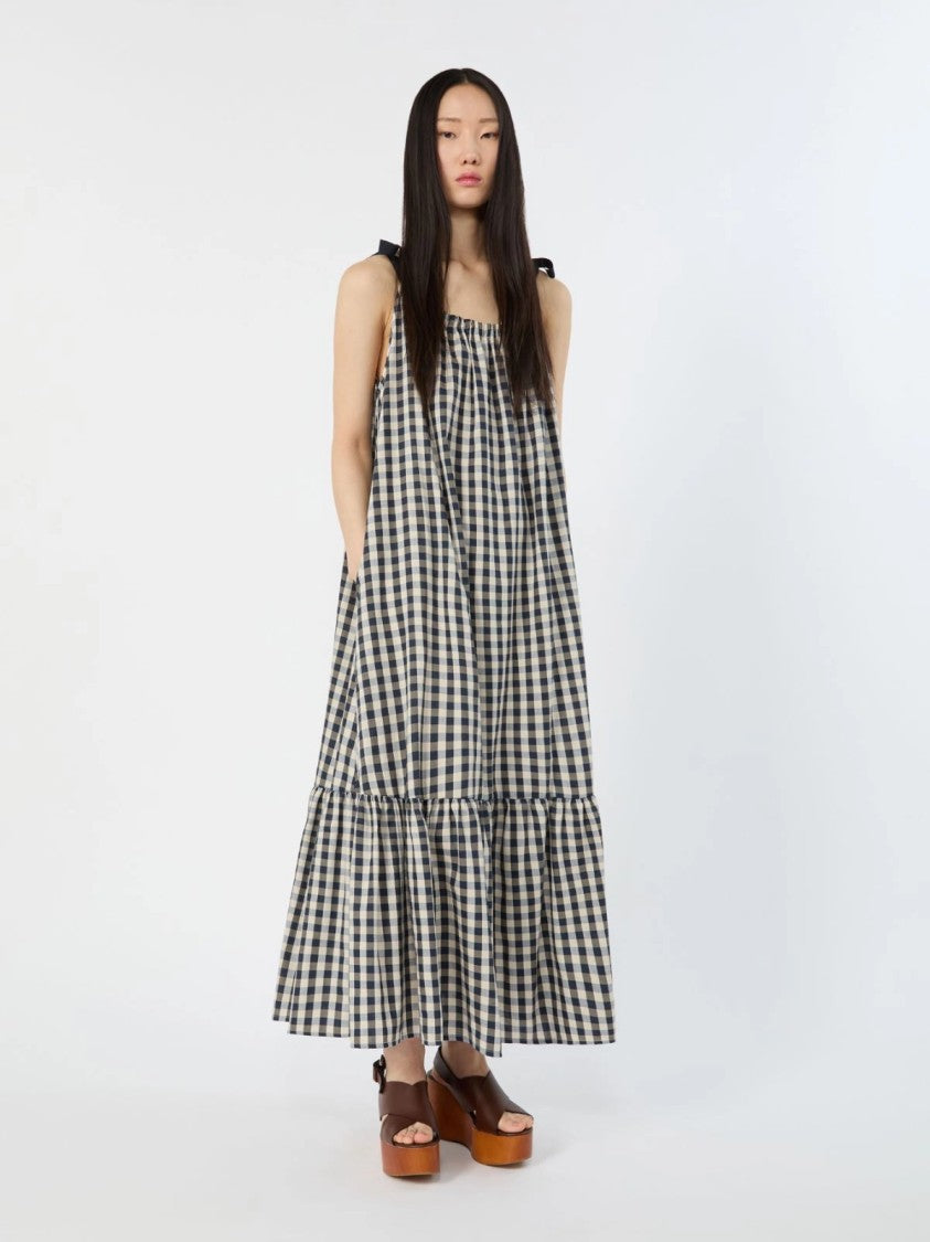 Max Mara Gingham Check Maxi Dress With Ruffled Hem