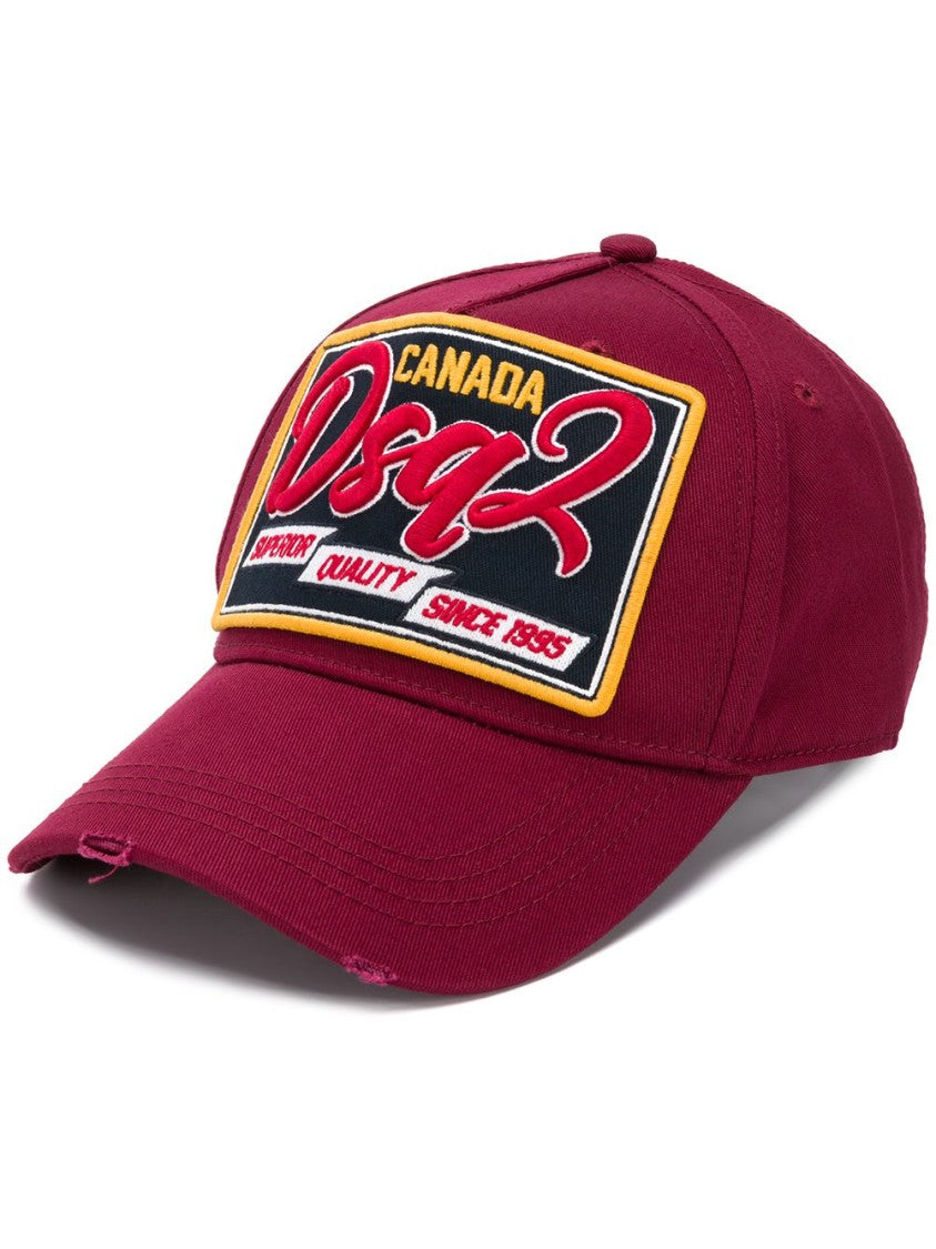 Dsquared2 Burgundy Cotton Baseball Cap With Logo Patch