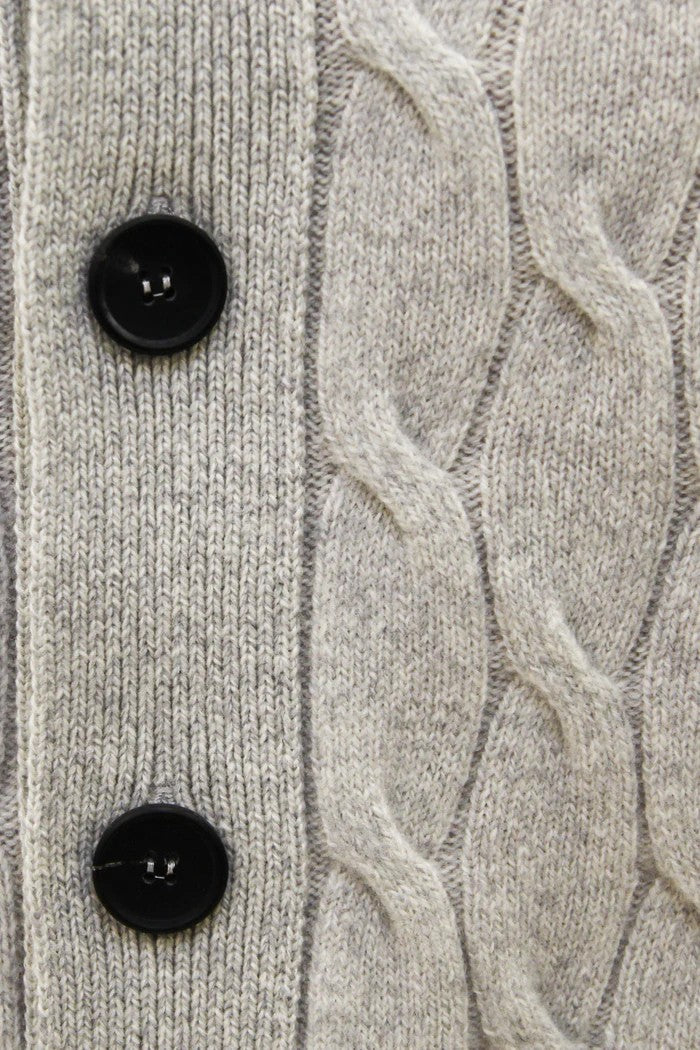 Filippo De Laurentiis Knit White Cardigan With High Ribbed Collar