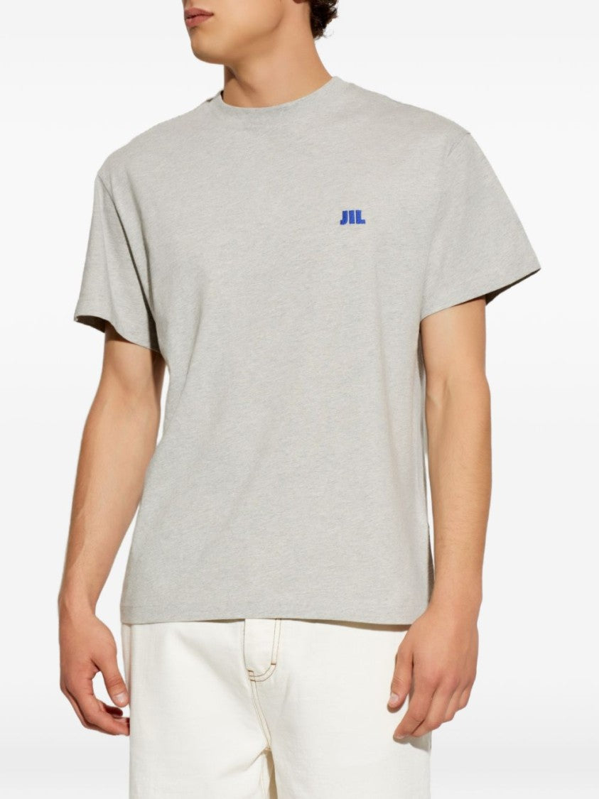 Jil Sander Grey Heathered Bold Blue Logo T-Shirt