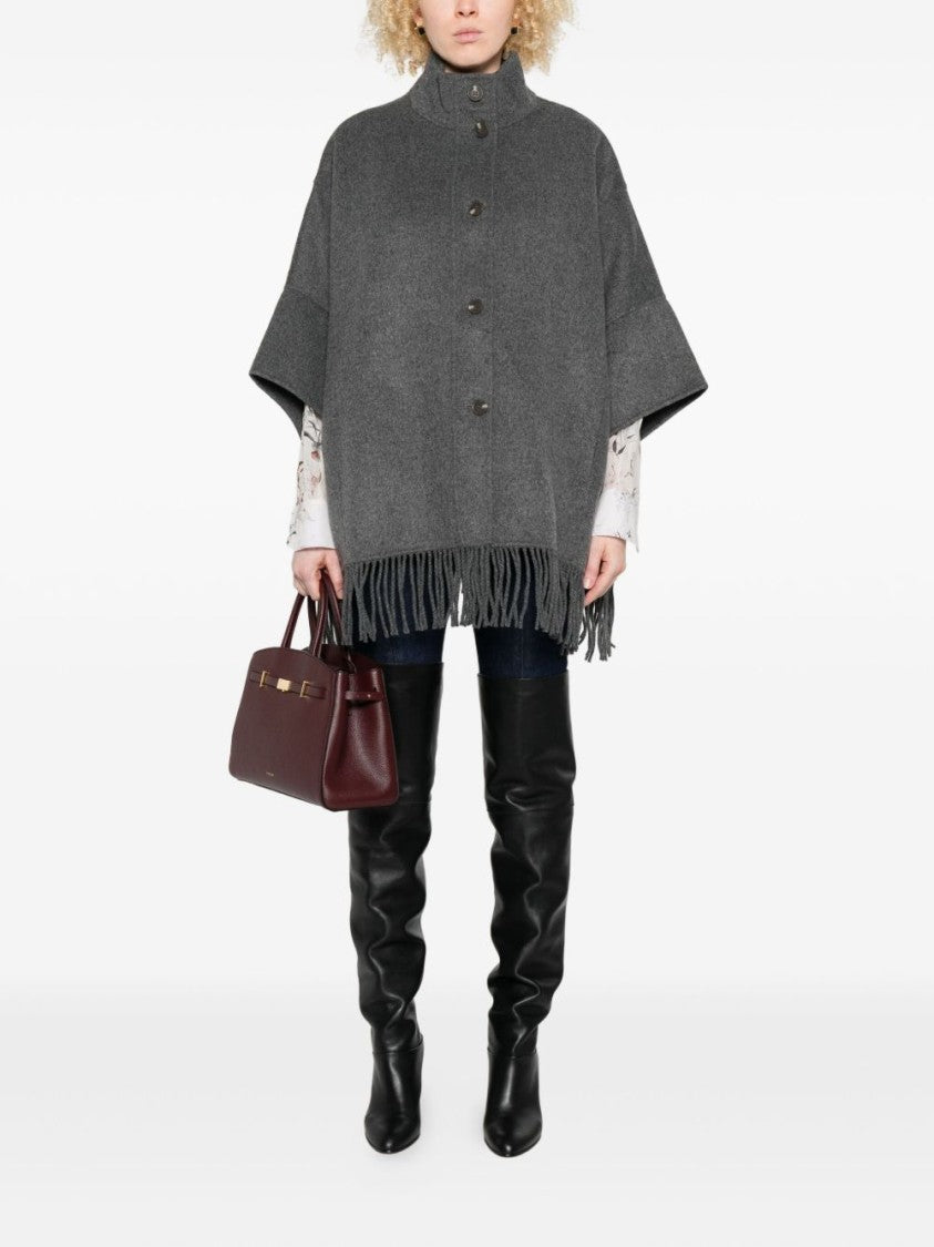 Yerse Glen Grey Wool-Blend Coat With Cape Sleeves