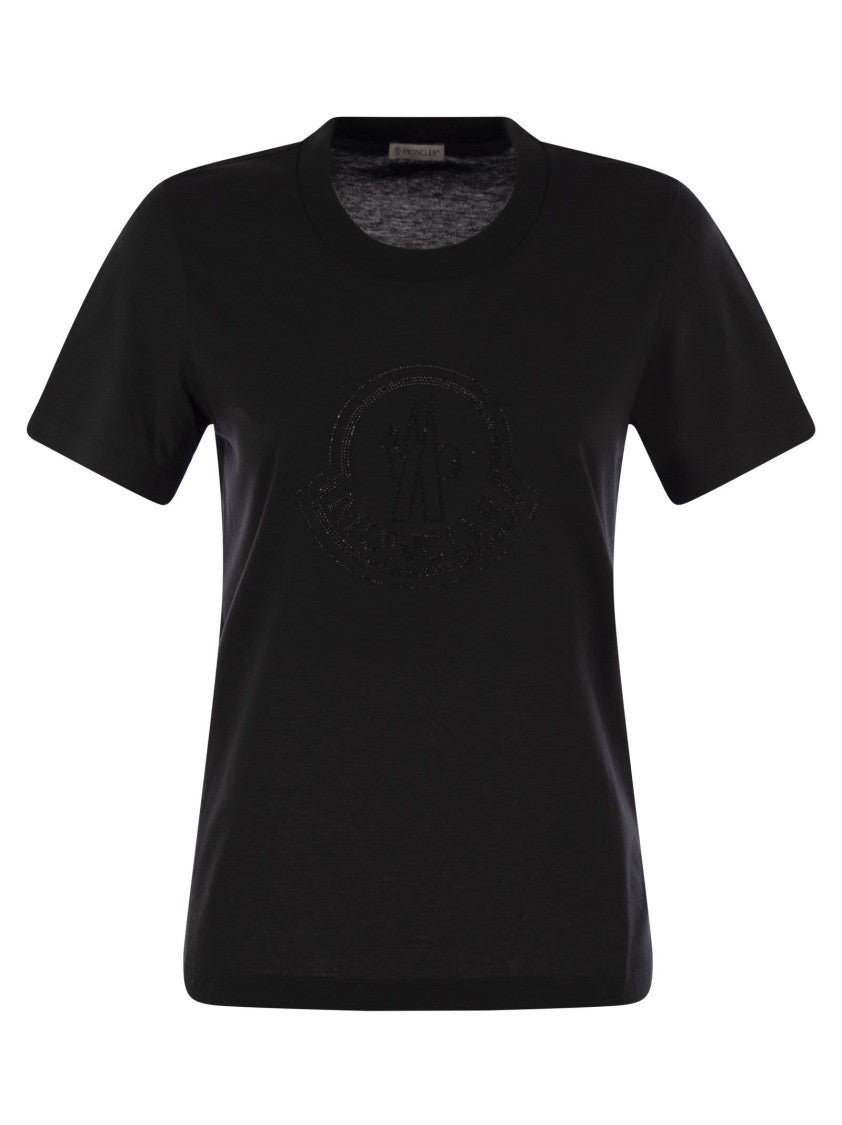 Moncler Cotton Jersey T-Shirt With Crystal Logo Accent