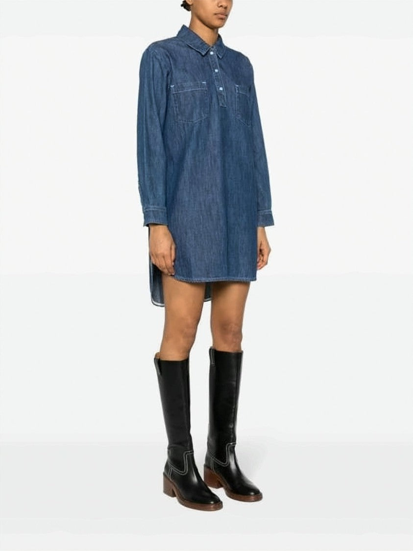 A.P.C. Relaxed Oversized Denim Dress With Classic Collar