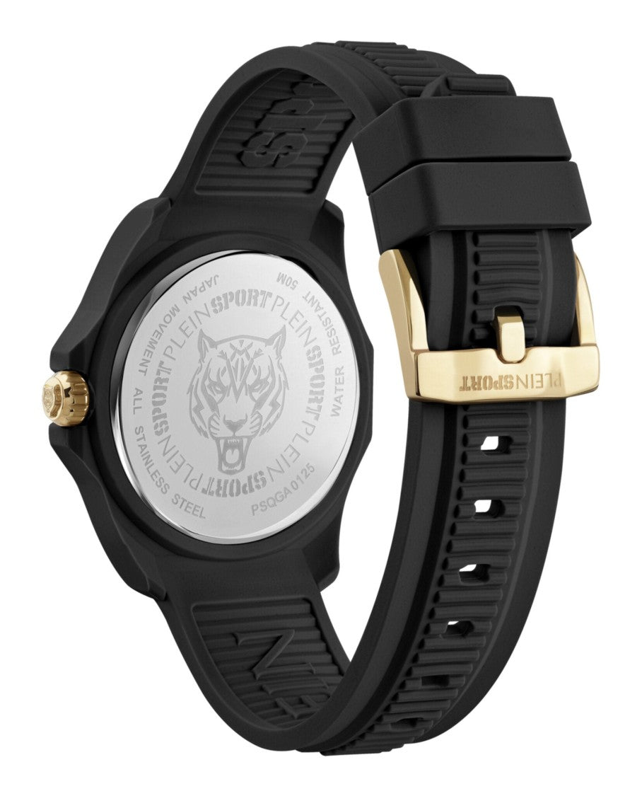 Plein Sport Fearless Black Silicone Watch With Gold-Tone Accents