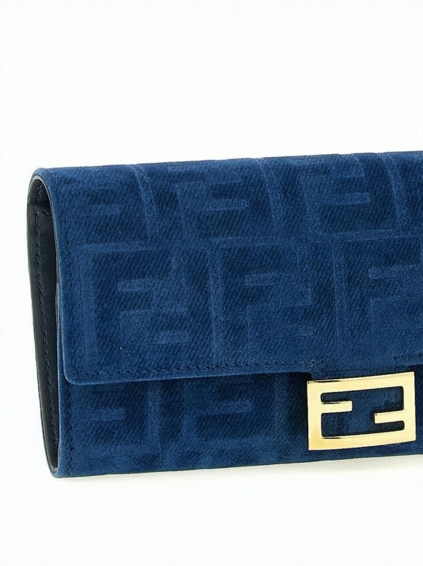Fendi Textured Fabric Long Wallet With Gold-Tone Clasp