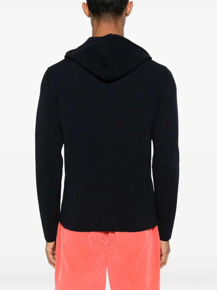Drumohr Black Hoodie With Ribbed Texture