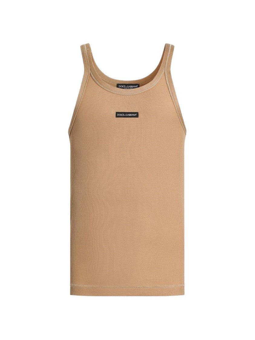 Dolce & Gabbana Beige Cotton Label Tank Top
