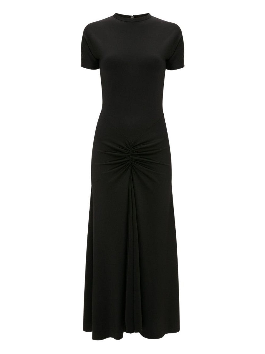 Victoria Beckham Gathered Waist Black Midi Dress With Elegance
