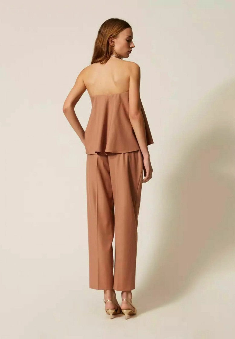 Twin-Set Mocha Brown Pleated Wool Trousers