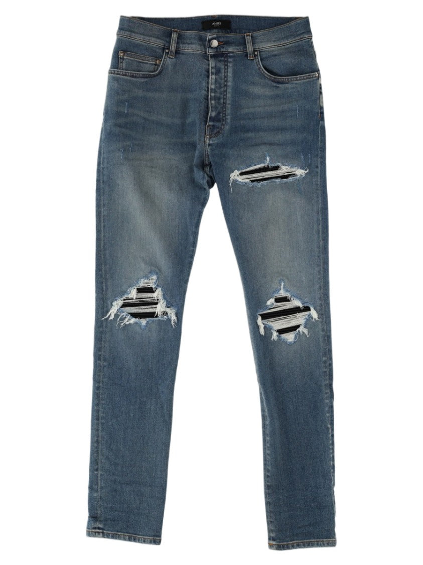Amiri Distressed Striped Underlay Cotton-Blend Jeans