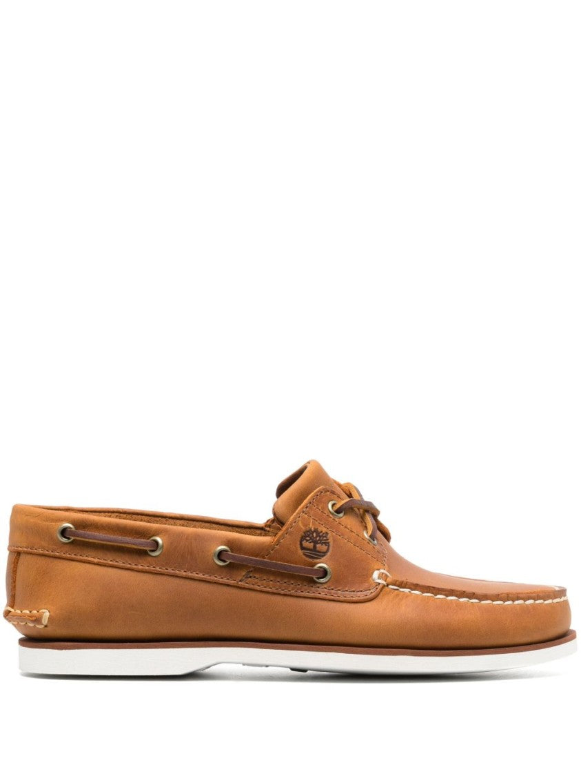 Timberland Camel Brown Calf Leather Slip-On Shoes With Debossed Logo