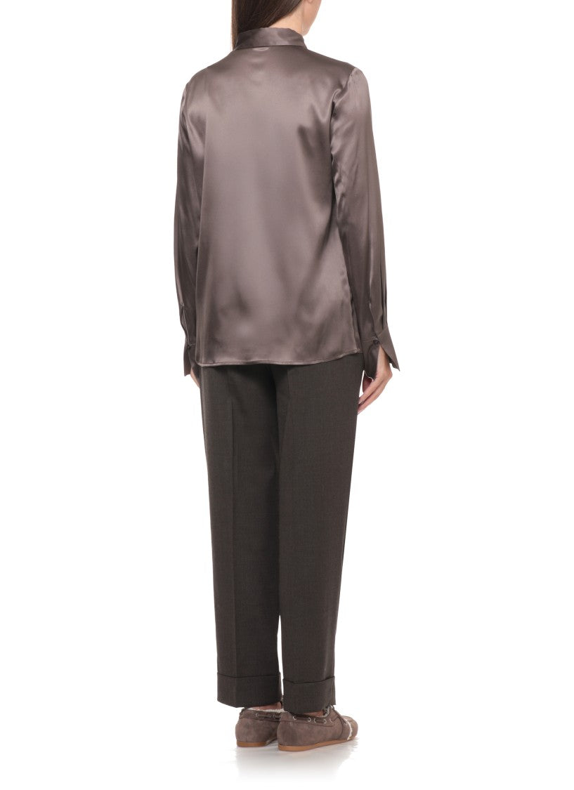 Peserico Brown Silk Long-Sleeve Shirt