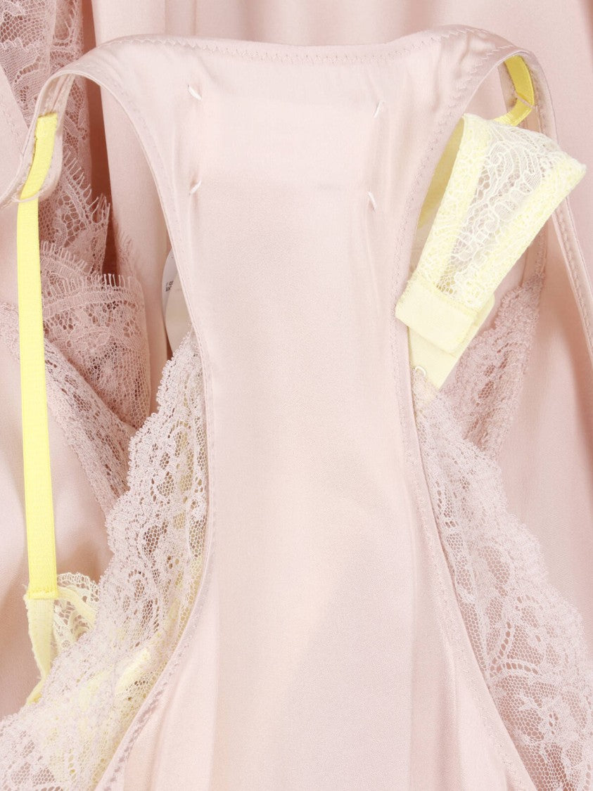 Maison Margiela Draped Satin Midi Dress With Lace Trims