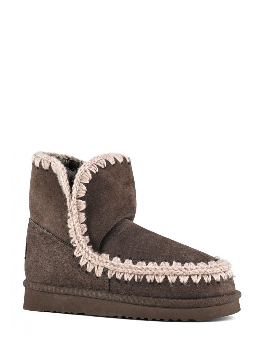 Mou Cream Whipstitch Double-Faced Sheepskin Ankle Boots