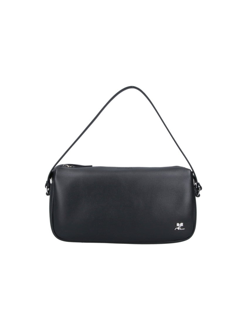 Courrèges Rectangular Black Calf Leather Shoulder Bag With Zip Closure