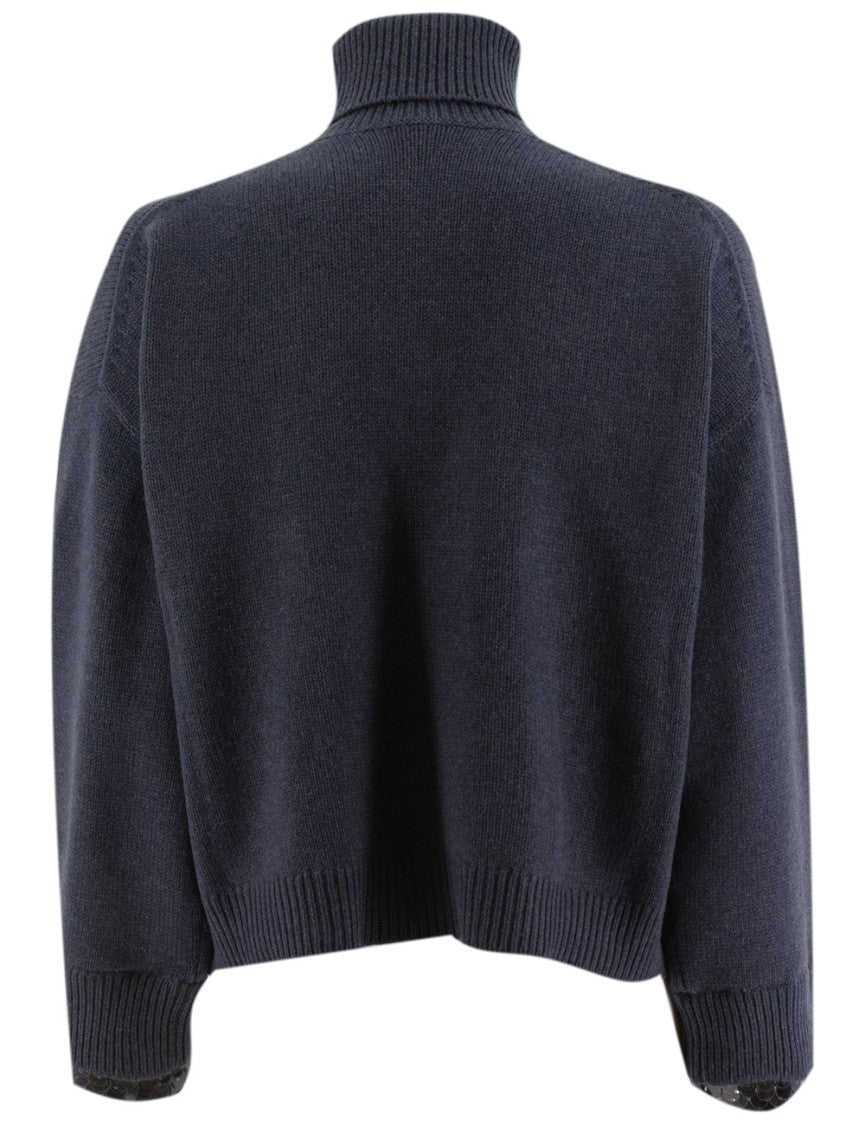 Brunello Cucinelli High Neck Jumper With Removable Jeweled Cuffs