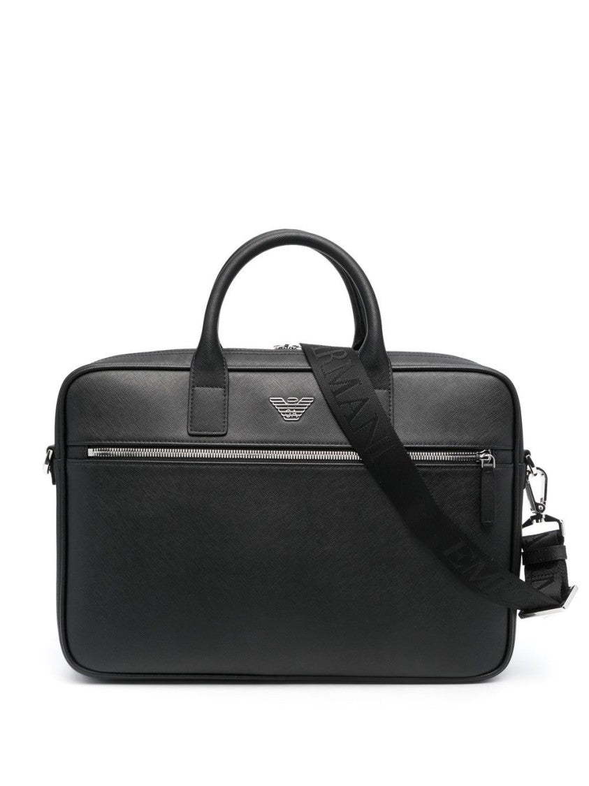 Emporio Armani Rectangular Grained Texture Bag With Logo Plaque