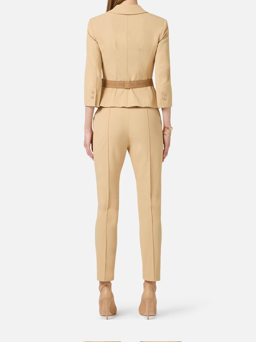 Elisabetta Franchi Double-Breasted Tailored Belted Neutral Jacket
