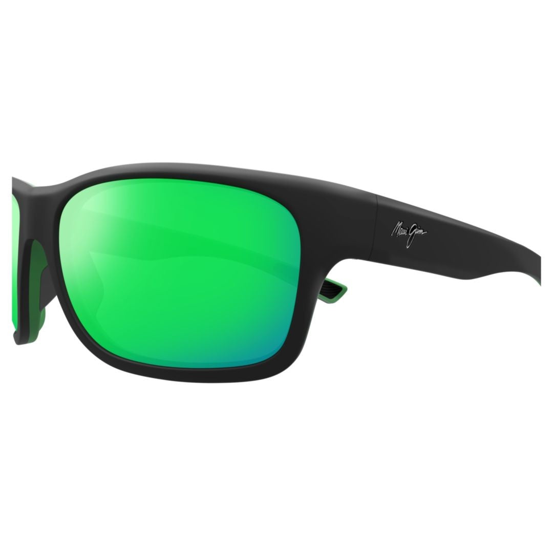 Maui Jim Ano Nui Matte Black Rectangular Sunglasses With Green Mirrored Lenses