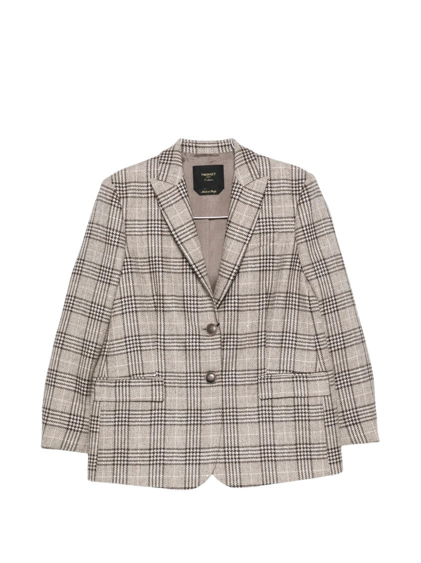 Twin-Set Blazer Check Beige Check Wool-Blend Blazer